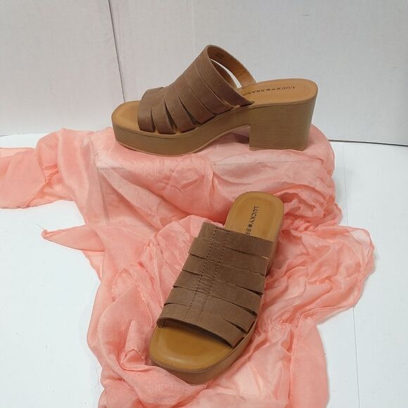 Lucky Brand Women's SZ 9M   Sandals Block Heel Brown Leather - Picture 1 of 11